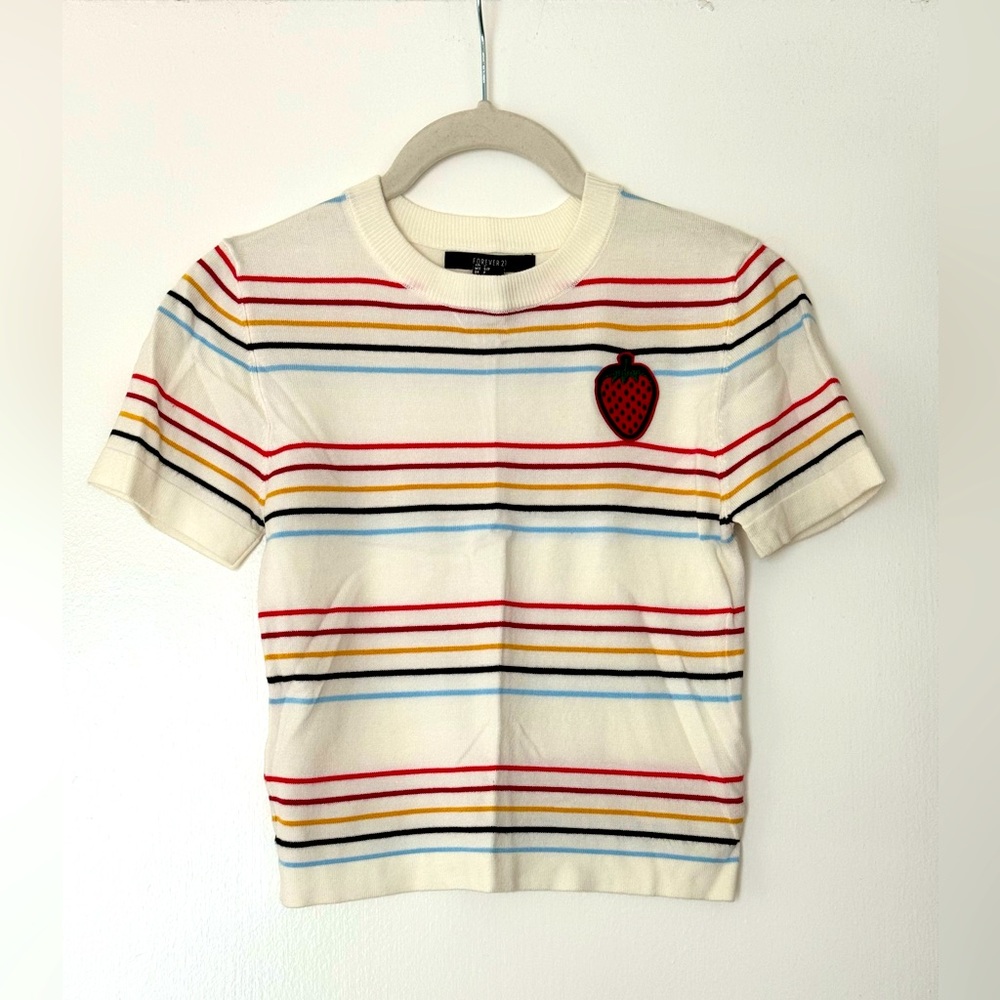 Striped Strawberry Knit Top Sz S